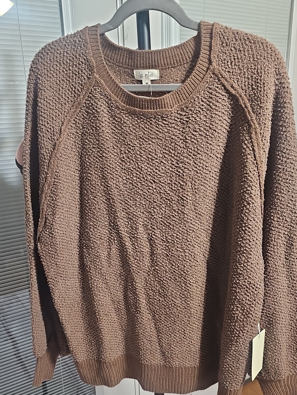 LA MIEL Chocolate Brown Textured Crewneck Sweater
